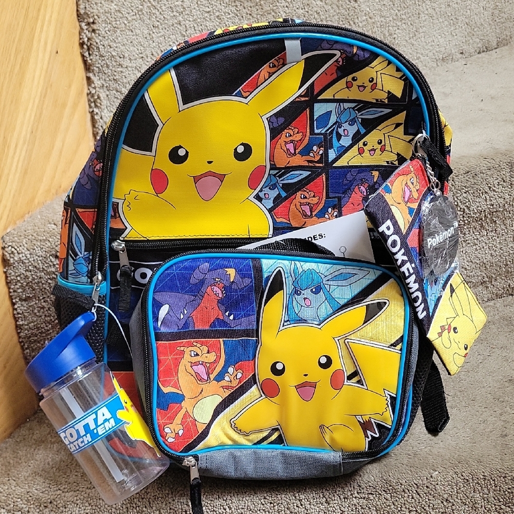 Brand New!!! 5 Piece Pokemon Yellow and Blue Pikachu Back Pack And Accessories